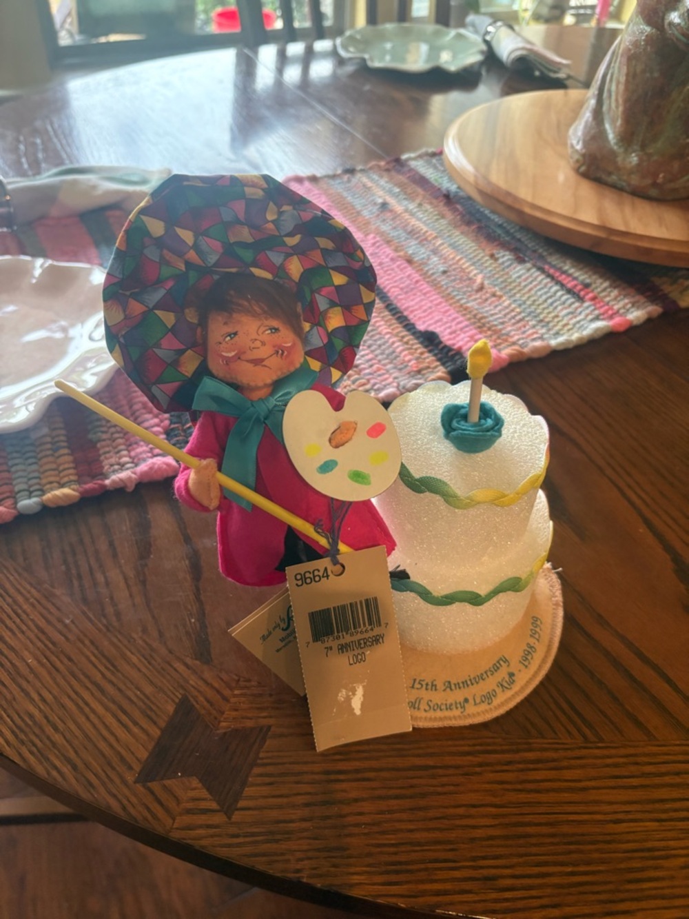 Annalee Multicolor Artist Doll Cake Topper with White Cake Accent